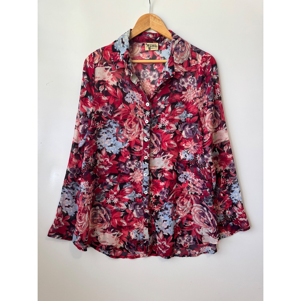 Show Me Your Mumu‎ Floral Blouse Sheer Button Down Long Sleeve Top